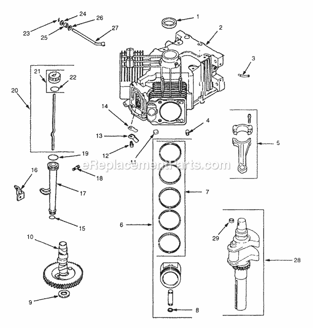 18 Hp Crankcase And Crankshaft Diagram and Parts List for Z48 53AC355M100 Cub Cadet Lawn Mower